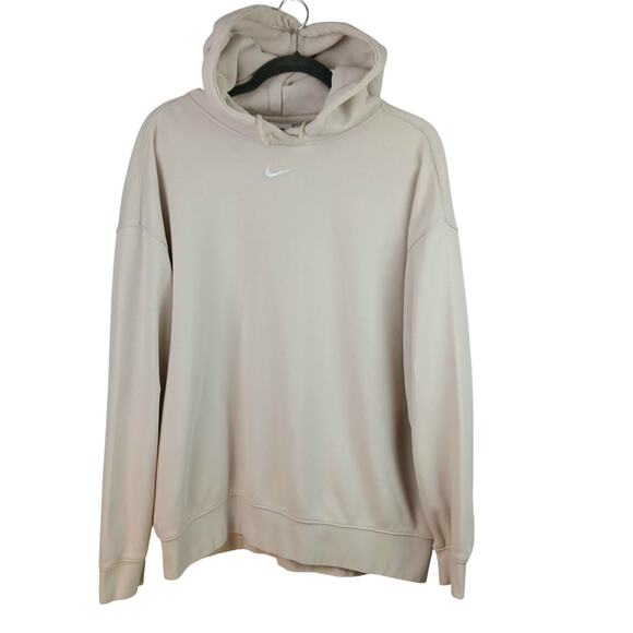 Nike SZ L Beige Center Swoosh Fleece Hooded Sweatshirt Made Pakastan 2010s Tag - Picture 2 of 6